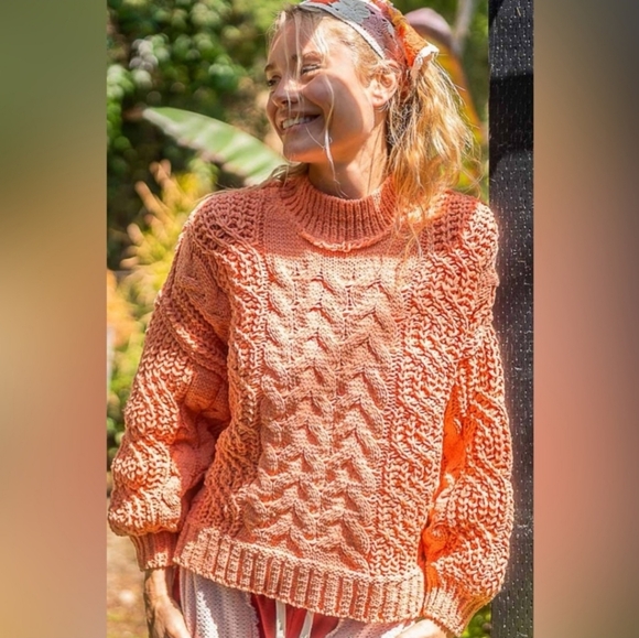 POL Sweaters - 066 POL Orange Cable Knit Turtleneck Sweater